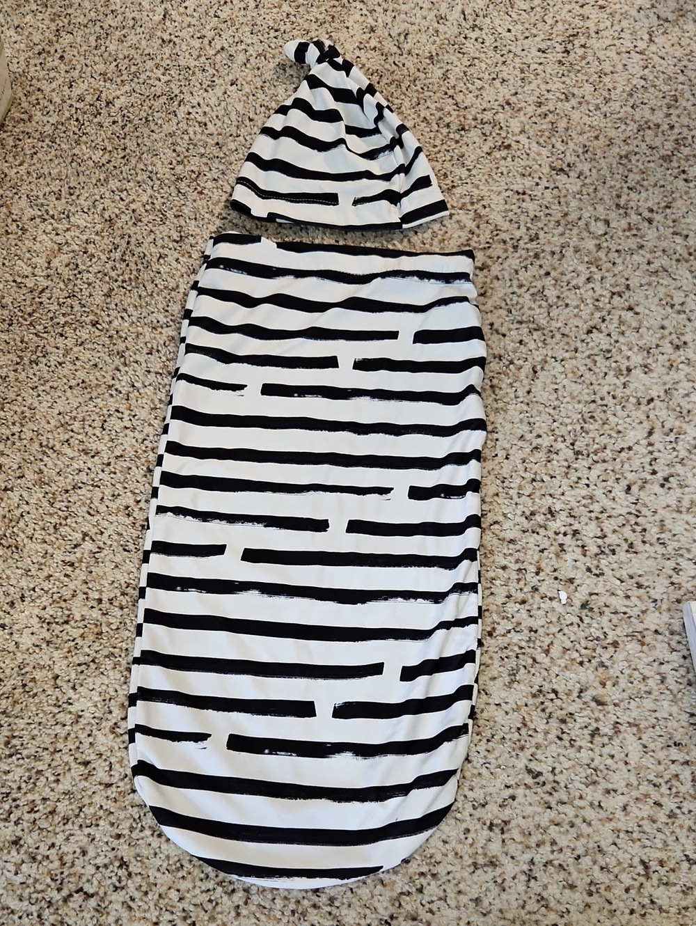Itzy Ritzy Black and White Striped Newborn Swaddle Sack with Hat
